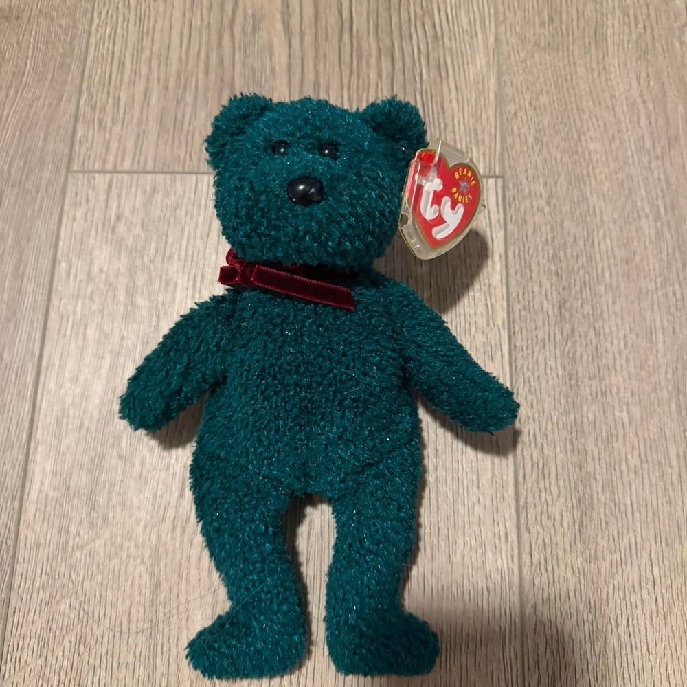 Ty Beanie Babies 2001 Holiday Teddy Green Bear w/ Tags Retired Plush